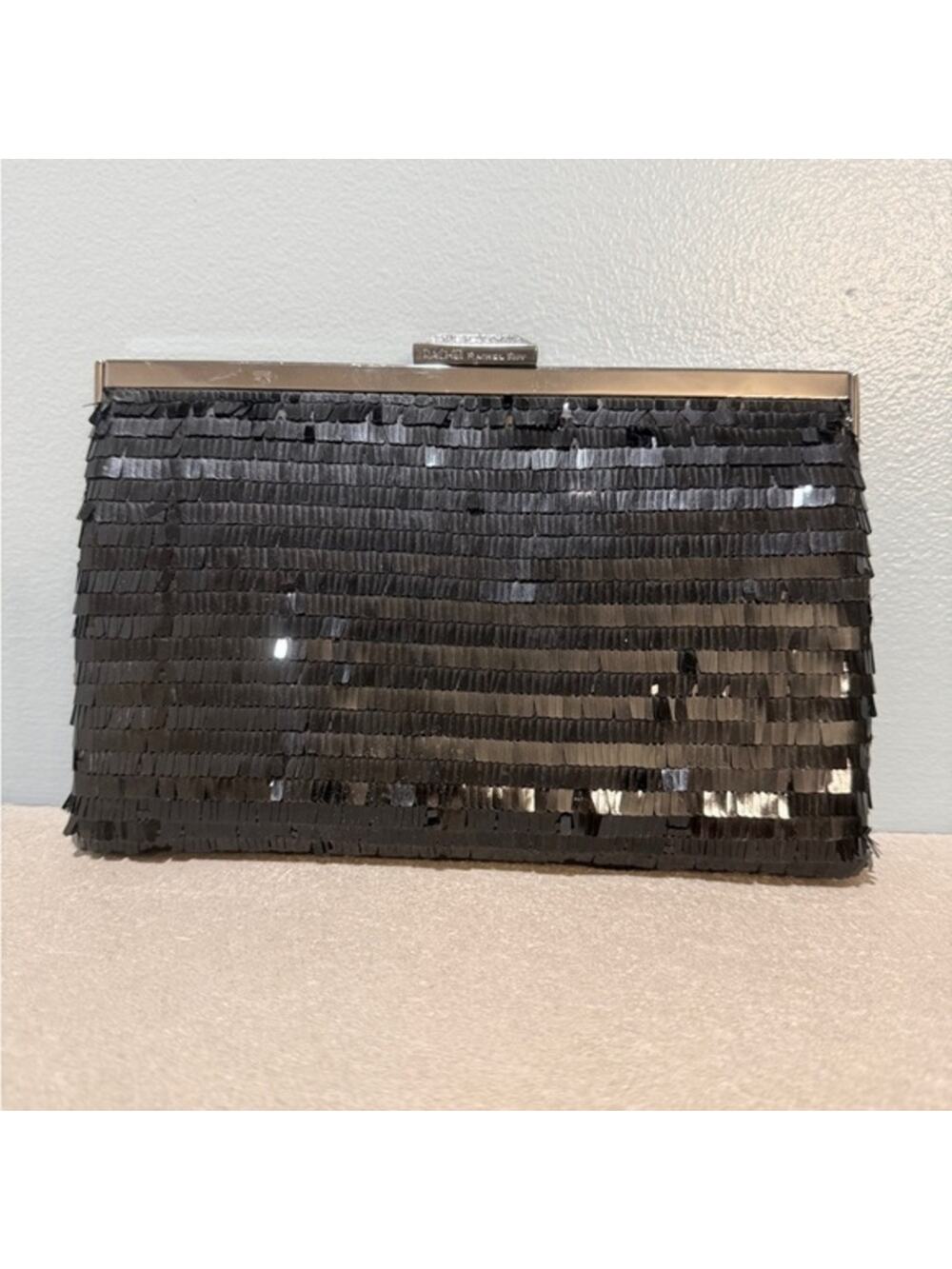 RACHEL Rachel Roy Black Fringe Sequin Clutch